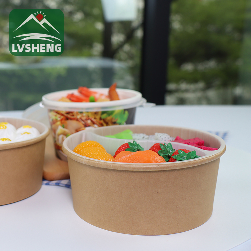 100% Biodegradable Compostable Kraft Paper Bowl na mkpuchi nnukwu efere salad wepụta ya.