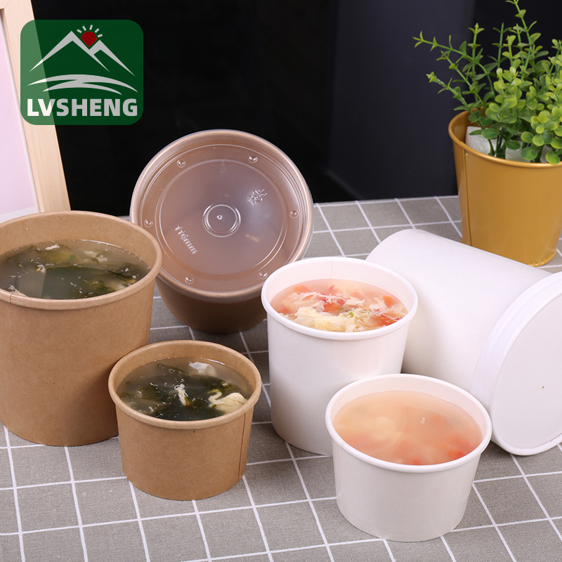 Nkwakọ akwụkwọ Lvsheng na-ebupụta efere ofe Kraft 100% Compostable na mkpuchi